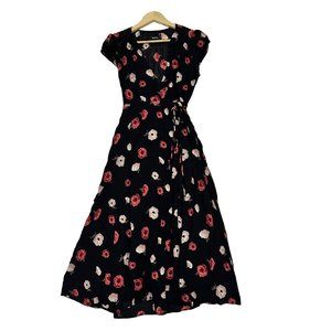 Reformation Wrap Black Floral Midi Dress Womens Size Medium Cottage Blogger